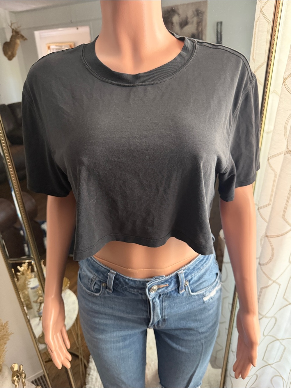 lululemon athletica Black Cropped Crew Tee